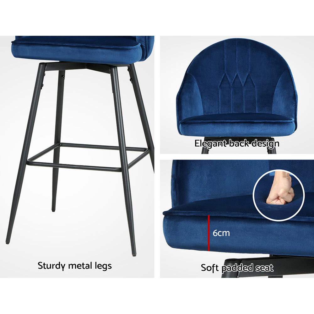 Stool Haven Set of 2 Bar Stools Kitchen Stool Dining Chairs Velvet Chair Barstool Blue Mesial
