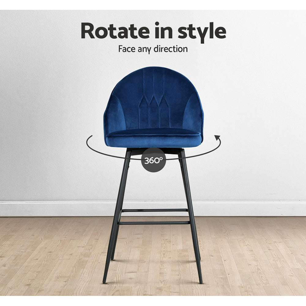 Stool Haven Set of 2 Bar Stools Kitchen Stool Dining Chairs Velvet Chair Barstool Blue Mesial