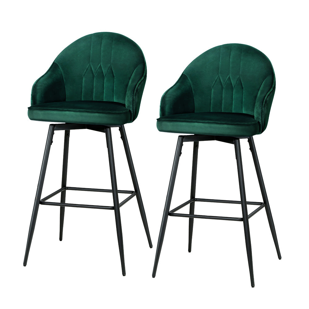 Stool Haven Set of 2 Bar Stools Kitchen Stool Dining Chairs Velvet Chair Barstool Green Mesial