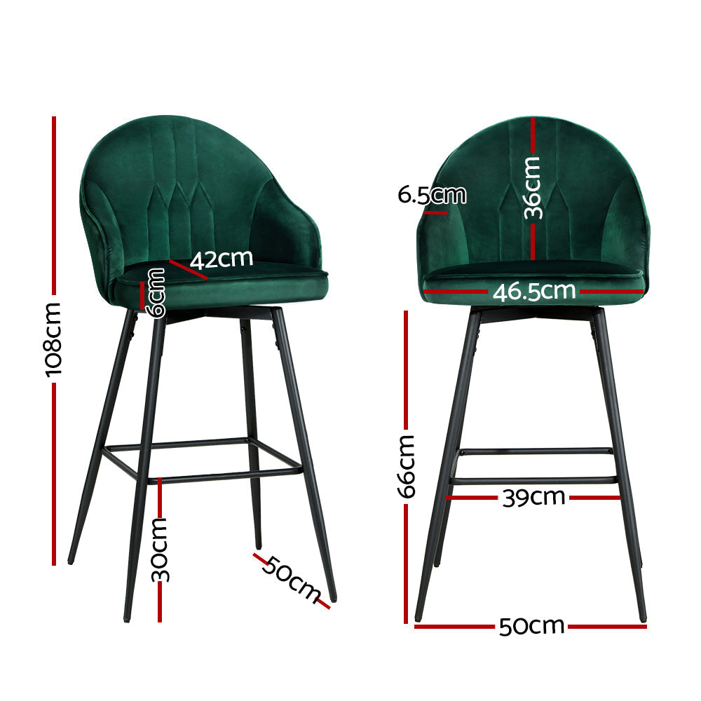 Stool Haven Set of 2 Bar Stools Kitchen Stool Dining Chairs Velvet Chair Barstool Green Mesial
