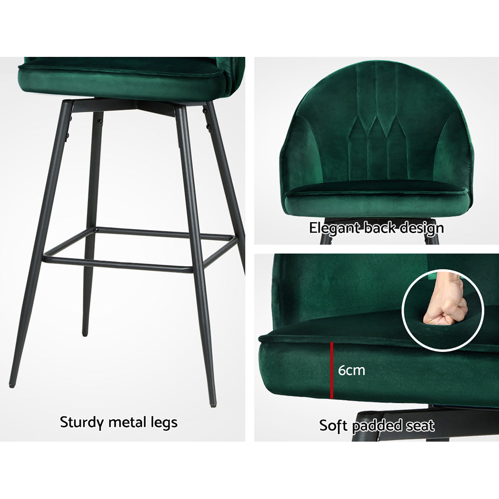 Stool Haven Set of 2 Bar Stools Kitchen Stool Dining Chairs Velvet Chair Barstool Green Mesial