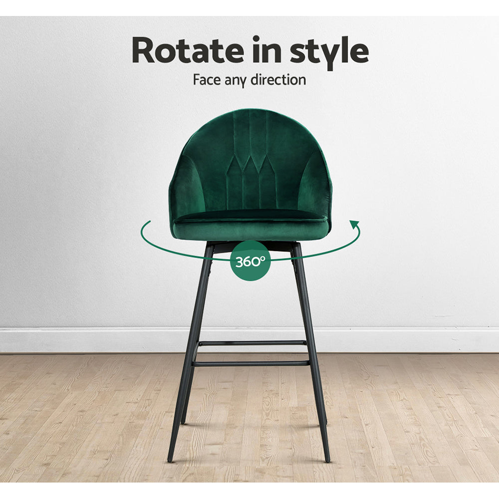 Stool Haven Set of 2 Bar Stools Kitchen Stool Dining Chairs Velvet Chair Barstool Green Mesial