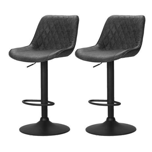 Stool Haven 2x Bar Stools Gas Lift Vintage Leather Black