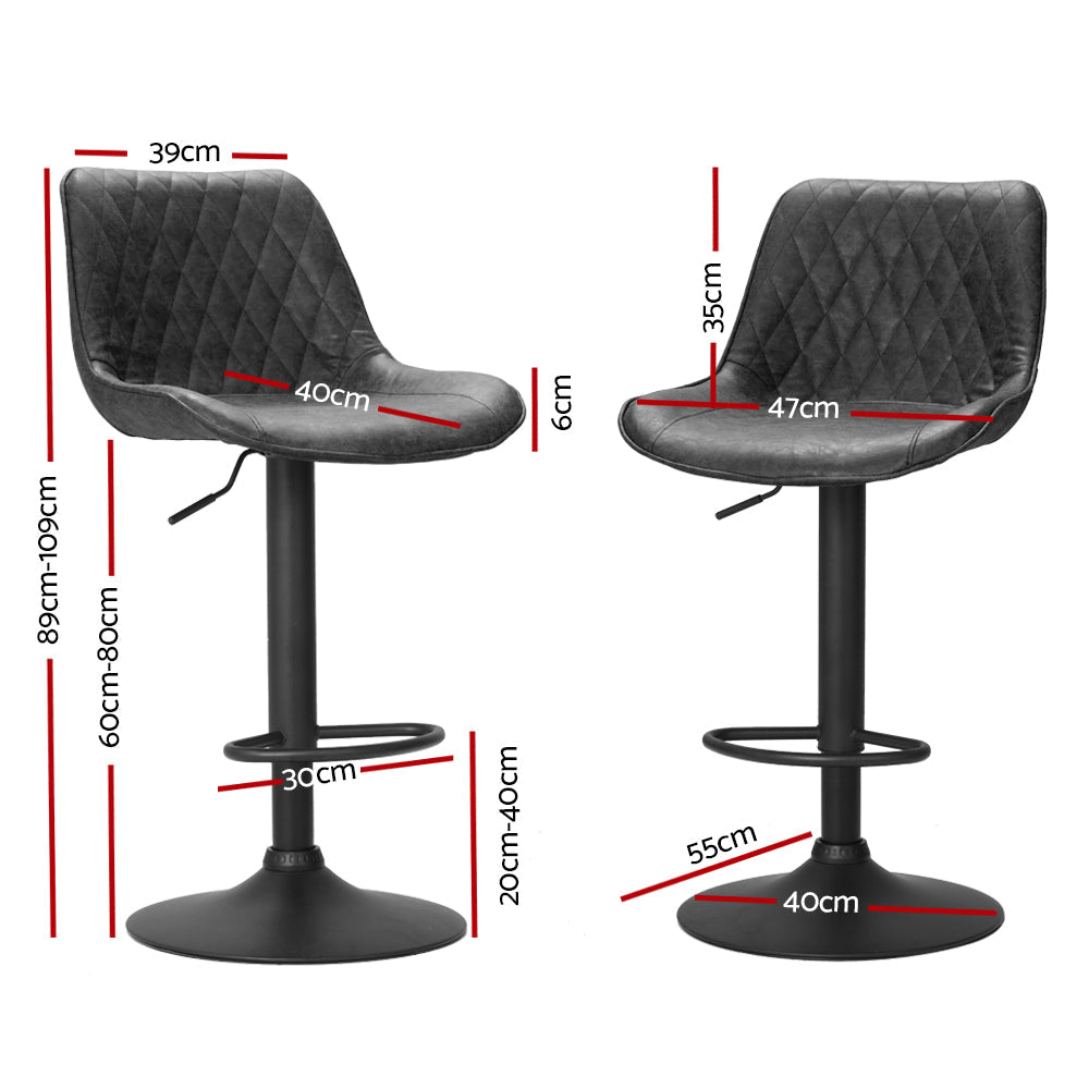 Stool Haven 2x Bar Stools Gas Lift Vintage Leather Black