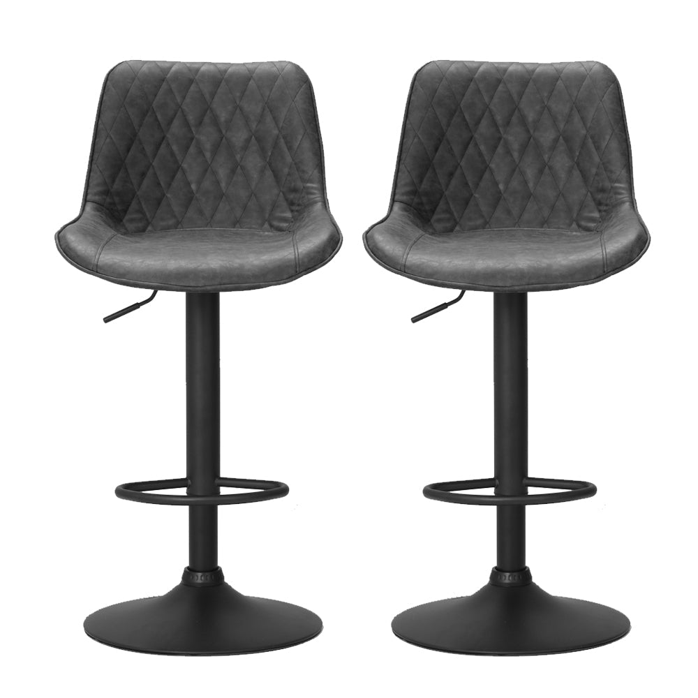 Stool Haven 2x Bar Stools Gas Lift Vintage Leather Black