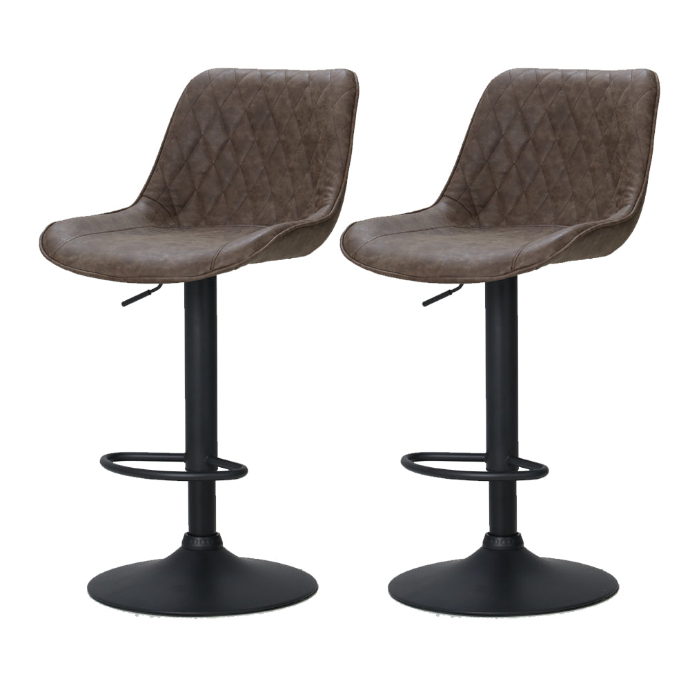 Stool Haven 2x Bar Stools Gas Lift Vintage Leather Brown