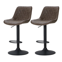 Stool Haven 2x Bar Stools Gas Lift Vintage Leather Brown