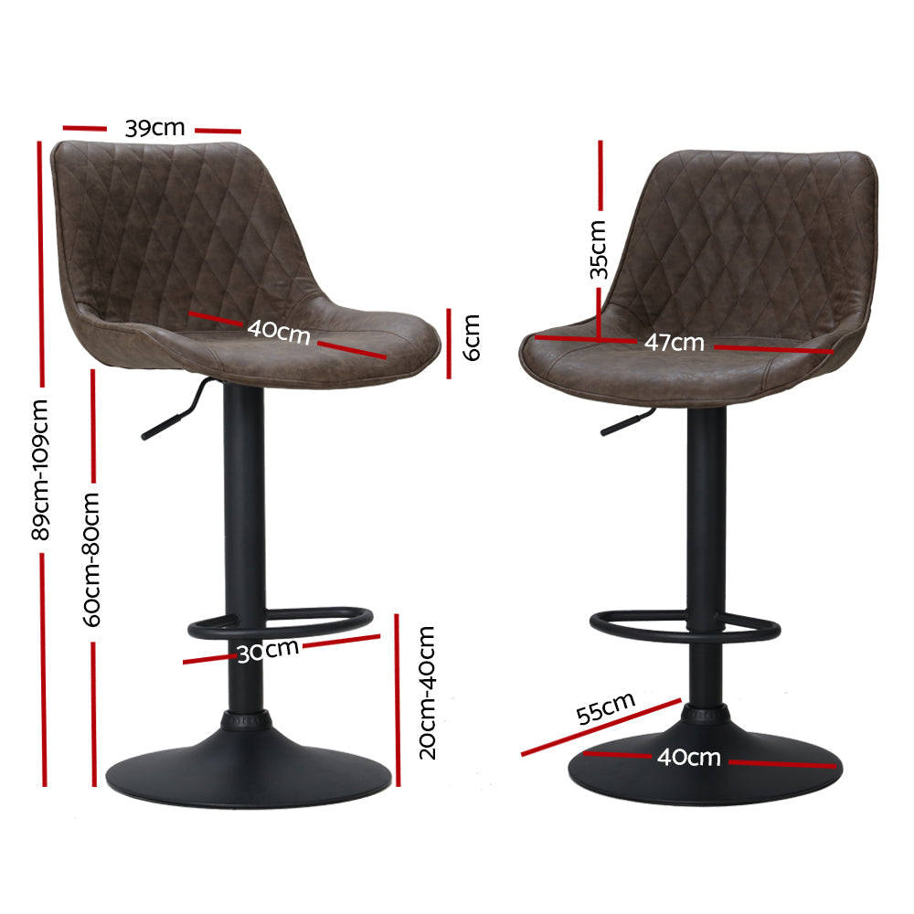 Stool Haven 2x Bar Stools Gas Lift Vintage Leather Brown