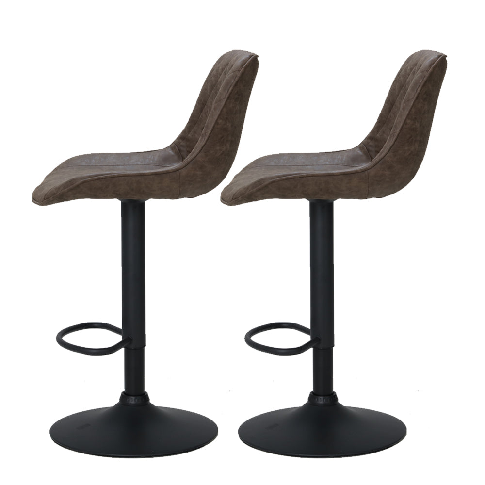 Stool Haven 2x Bar Stools Gas Lift Vintage Leather Brown
