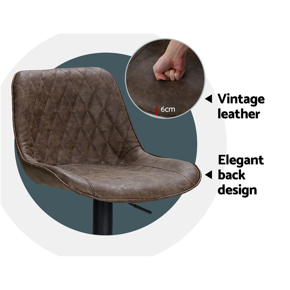 Stool Haven 2x Bar Stools Gas Lift Vintage Leather Brown