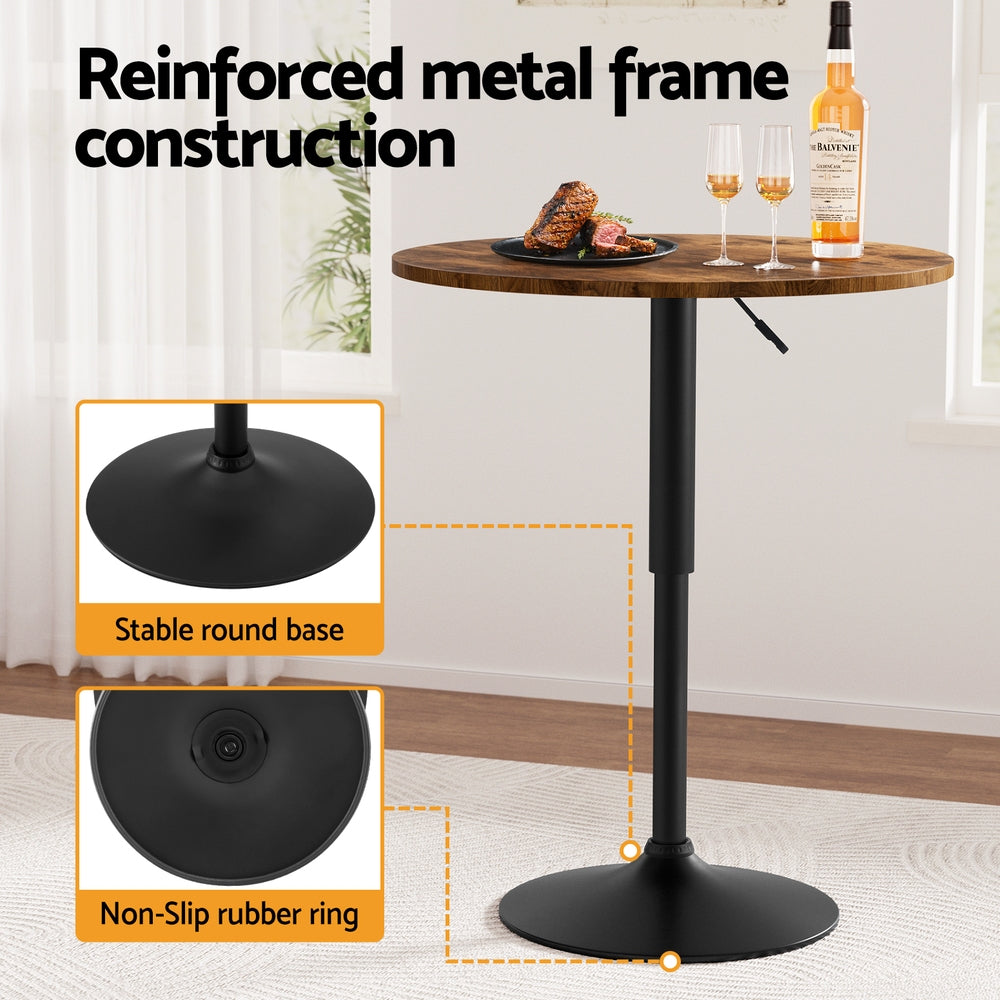 Stool Haven Height Adjustable Bar Table 360 Swivel Round Gaslift Design 60cm Rustic Brown Black