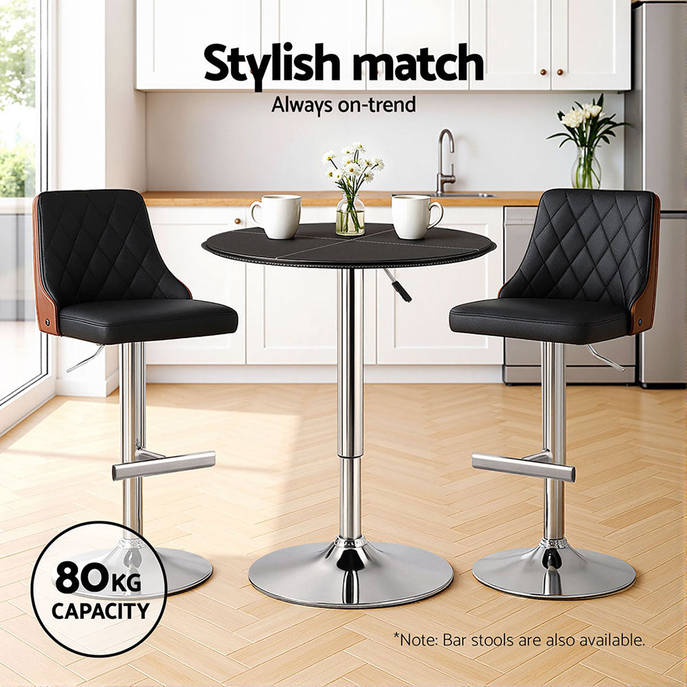 Stool Haven Bar Table Round Swivel Height Adjustable 62cm Modern PVC Leather Black