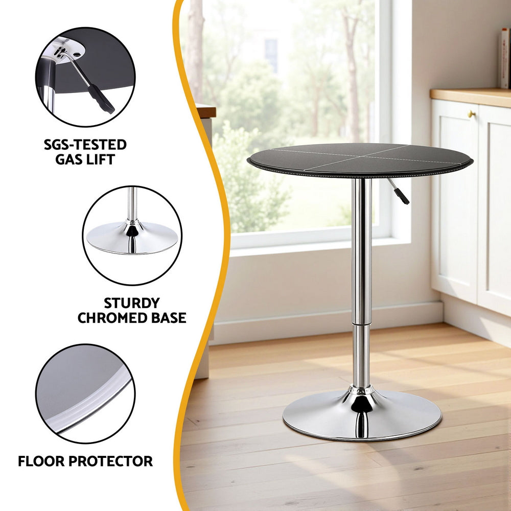 Stool Haven Bar Table Round Swivel Height Adjustable 62cm Modern PVC Leather Black