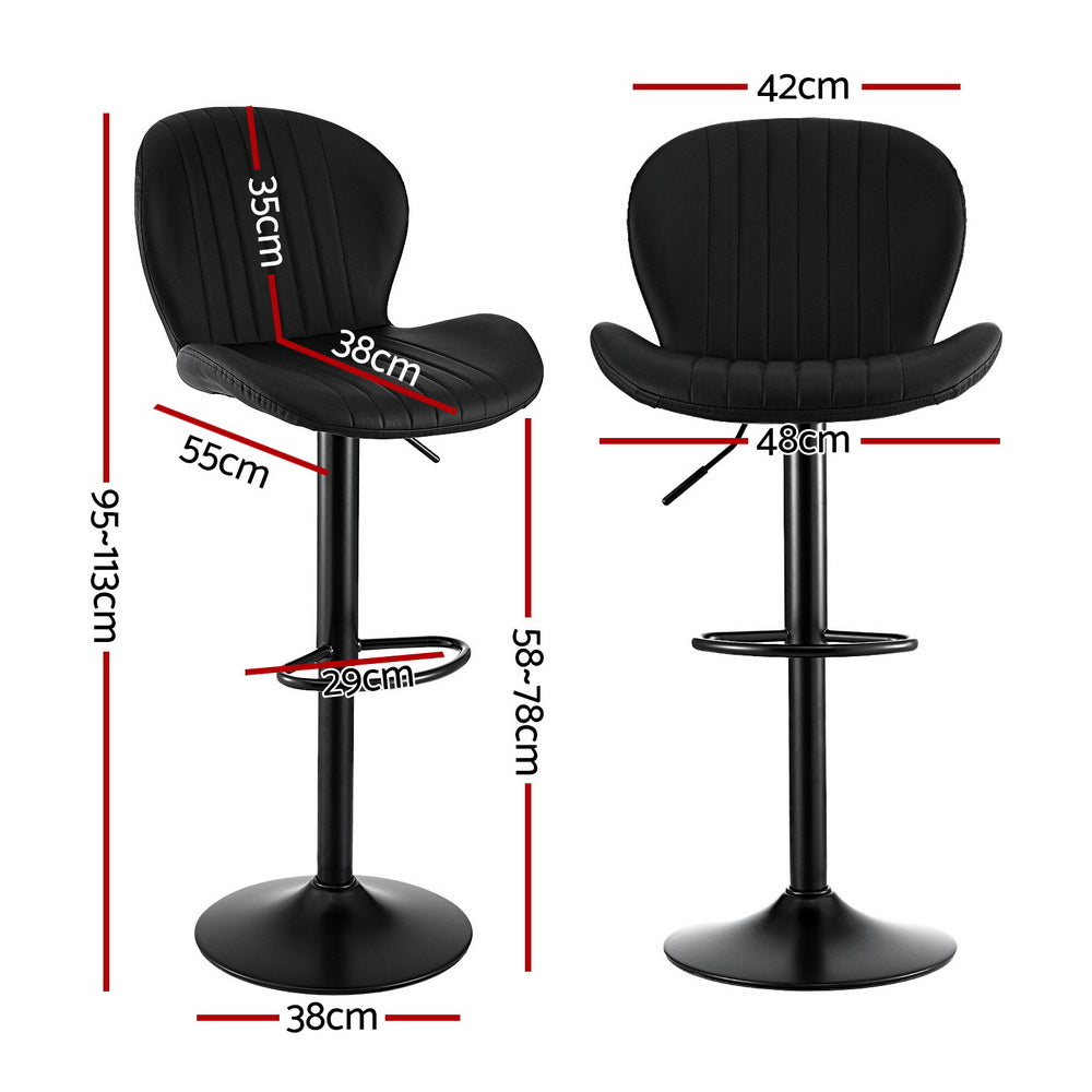 Stool Haven 2x Bar Stools Kitchen Swivel Gas Lift Counter Chair Shell Leather Black