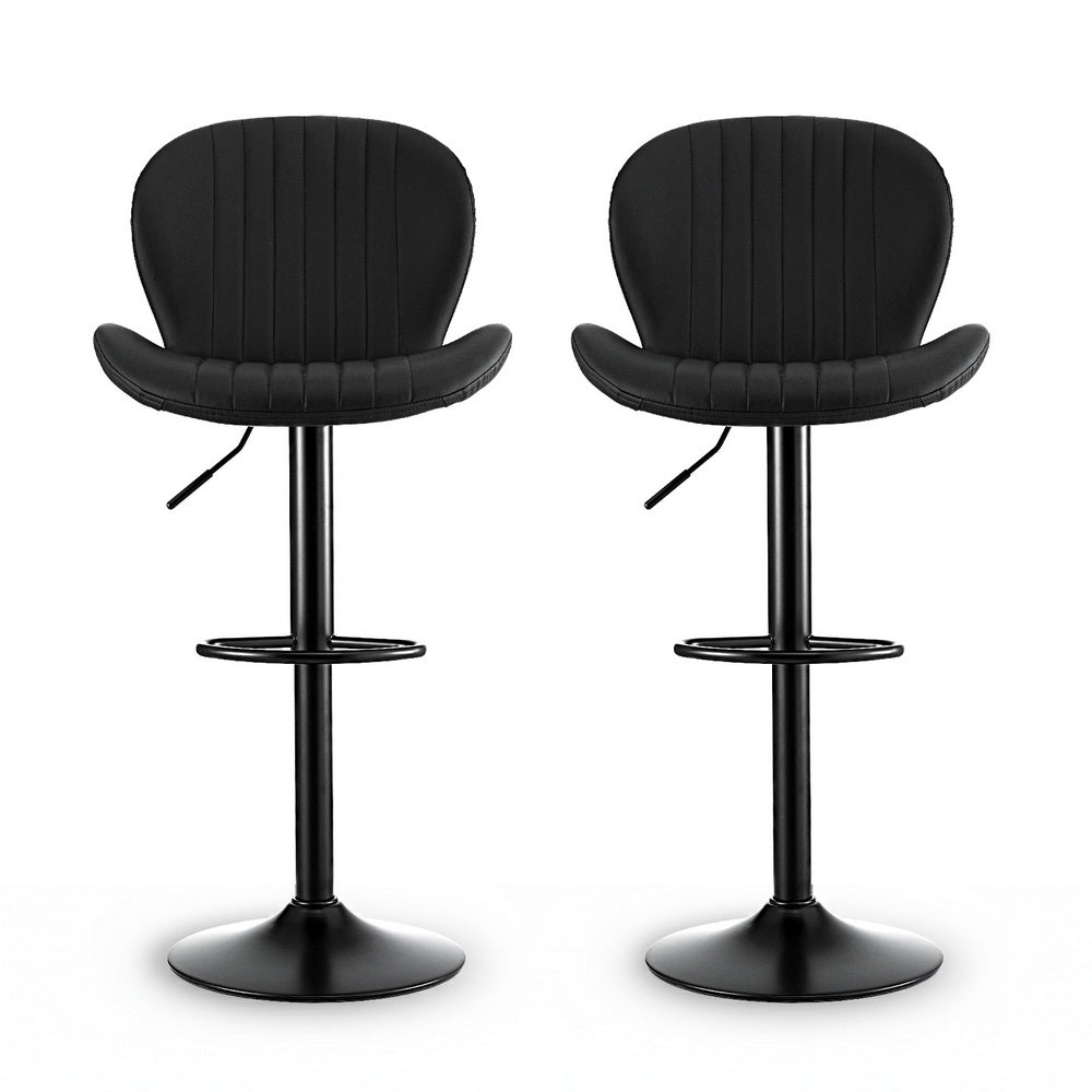 Stool Haven 2x Bar Stools Kitchen Swivel Gas Lift Counter Chair Shell Leather Black