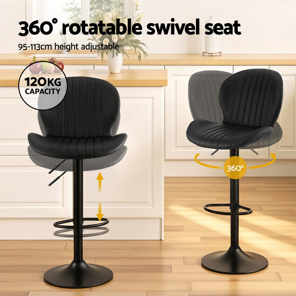 Stool Haven 2x Bar Stools Kitchen Swivel Gas Lift Counter Chair Shell Leather Black