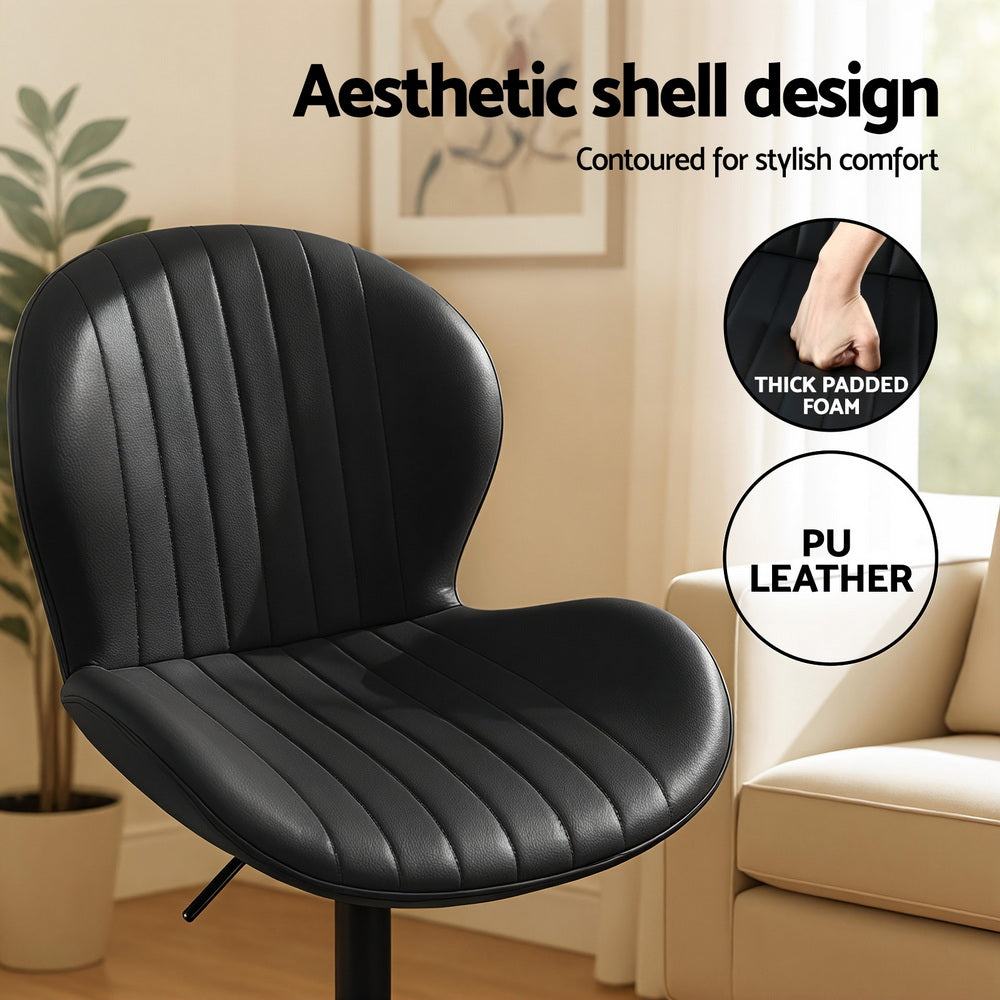 Stool Haven 2x Bar Stools Kitchen Swivel Gas Lift Counter Chair Shell Leather Black