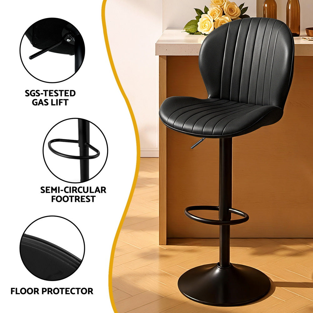 Stool Haven 2x Bar Stools Kitchen Swivel Gas Lift Counter Chair Shell Leather Black