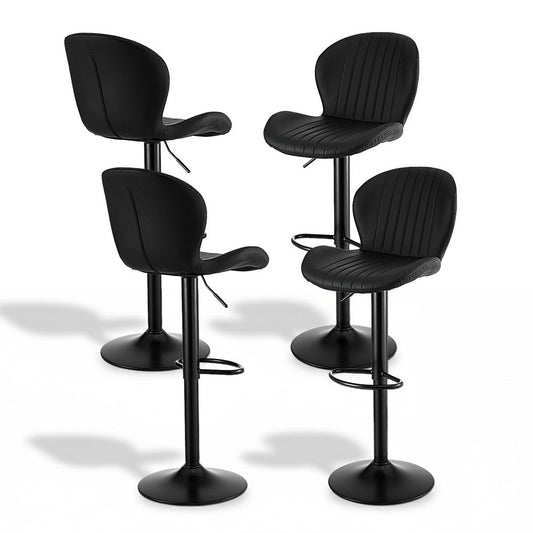 Stool Haven 4x Bar Stools Kitchen Swivel Gas Lift Counter Chair Shell Leather Black