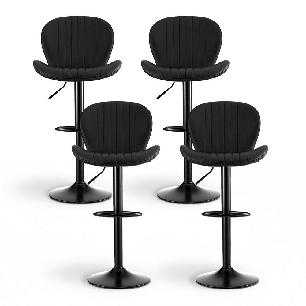 Stool Haven 4x Bar Stools Kitchen Swivel Gas Lift Counter Chair Shell Leather Black