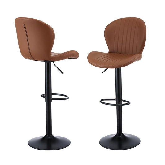 Stool Haven 2x Bar Stools Kitchen Swivel Gas Lift Counter Chair Shell Leather Brown
