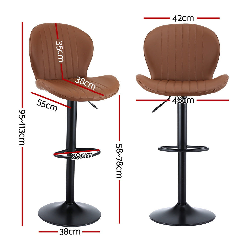 Stool Haven 2x Bar Stools Kitchen Swivel Gas Lift Counter Chair Shell Leather Brown