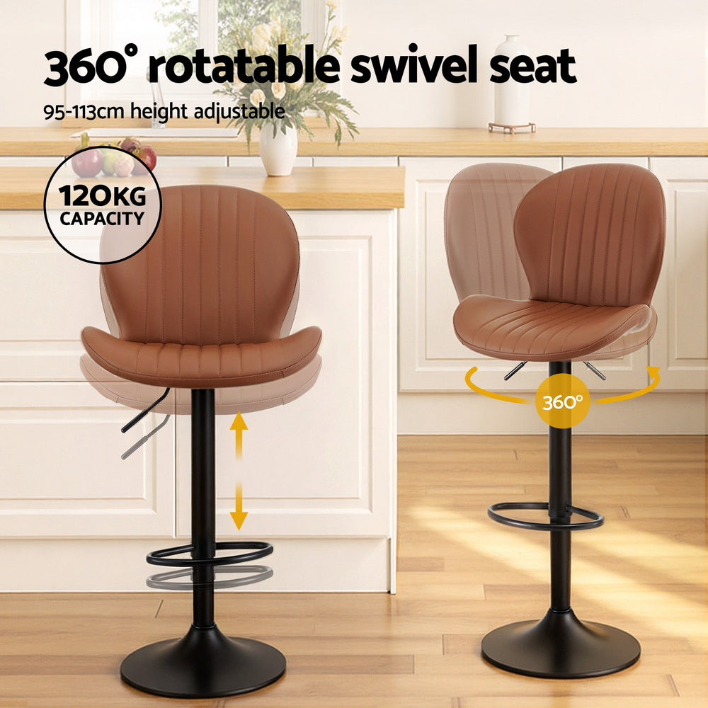 Stool Haven 2x Bar Stools Kitchen Swivel Gas Lift Counter Chair Shell Leather Brown