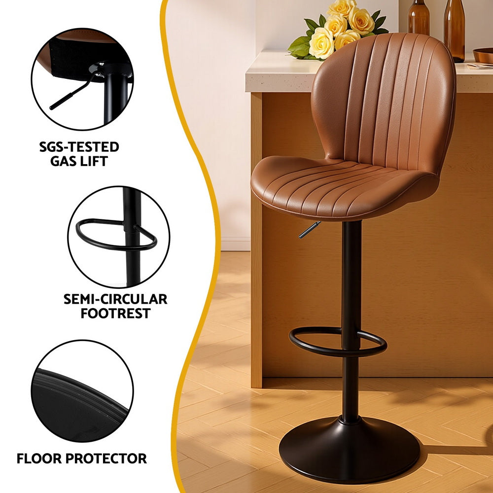 Stool Haven 2x Bar Stools Kitchen Swivel Gas Lift Counter Chair Shell Leather Brown