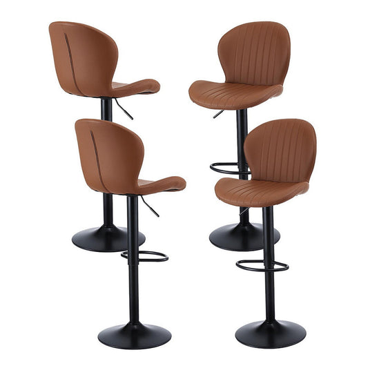 Stool Haven 4x Bar Stools Kitchen Swivel Gas Lift Counter Chair Shell Leather Brown