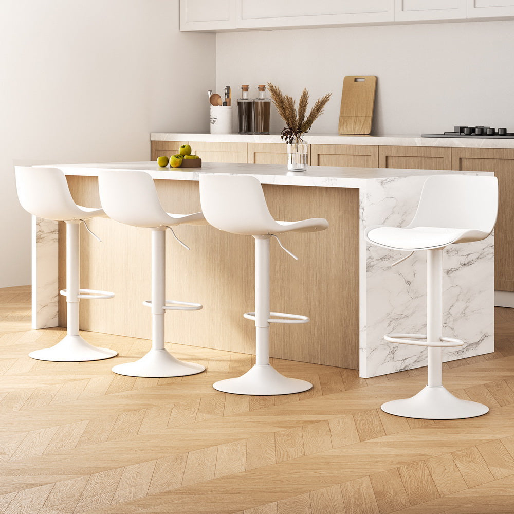 4x Stool Haven Bar Stools Kitchen Swivel Gas Lift Stool Leather Dining Chairs White