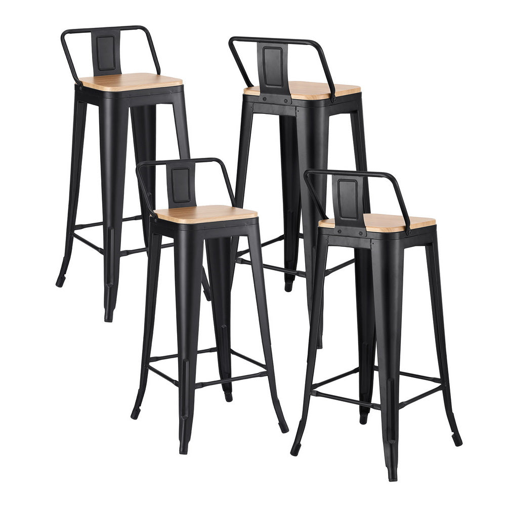 Stool Haven 4x Bar Stools Kitchen Counter High Chair Dining Stackable Metal Black
