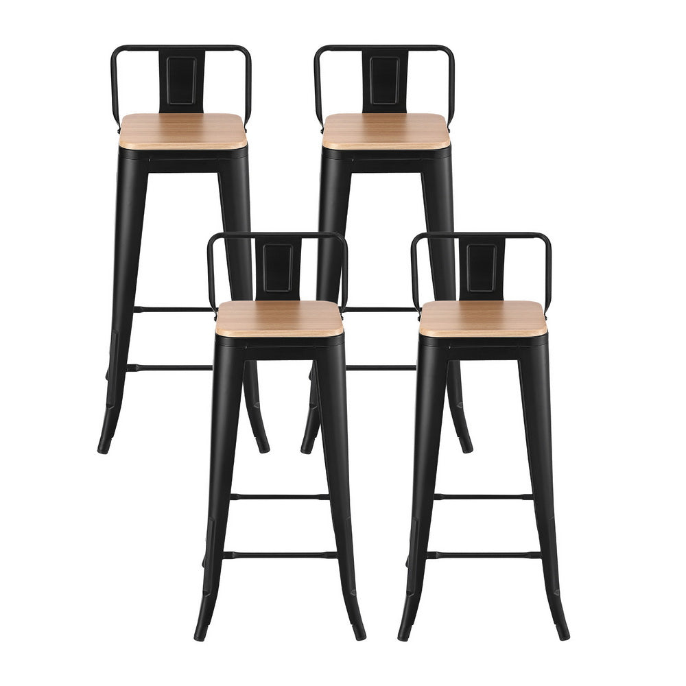 Stool Haven 4x Bar Stools Kitchen Counter High Chair Dining Stackable Metal Black