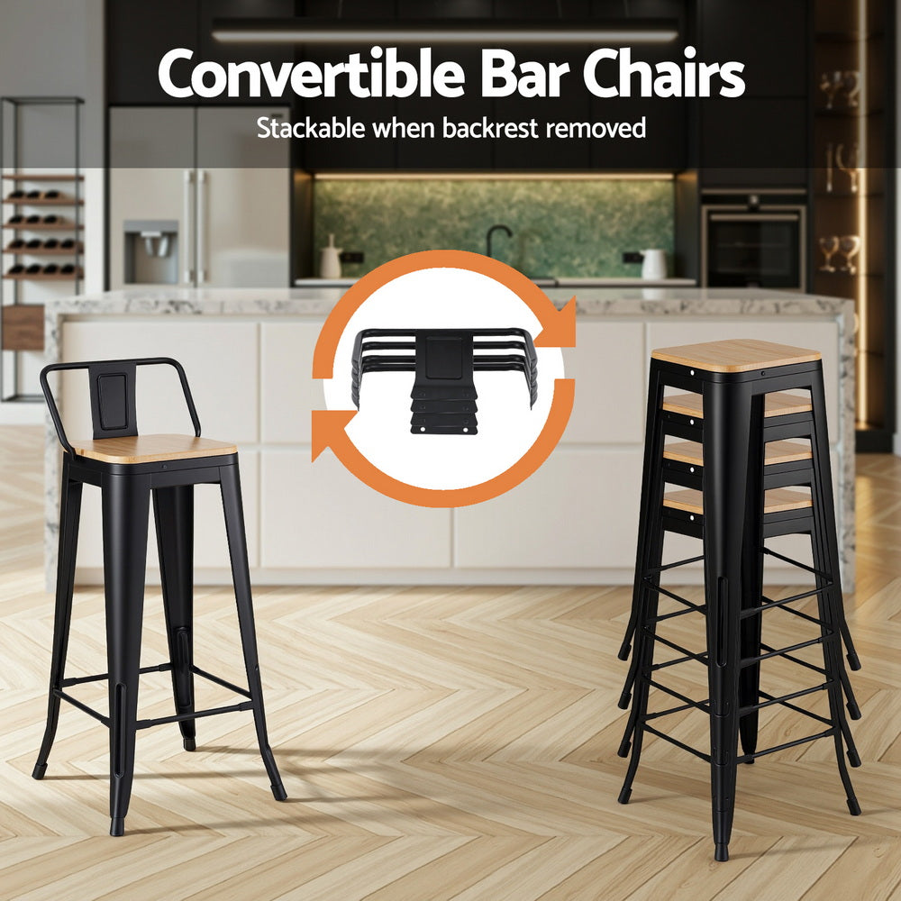 Stool Haven 4x Bar Stools Kitchen Counter High Chair Dining Stackable Metal Black