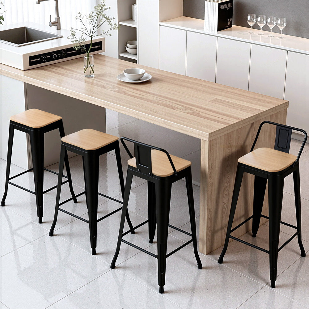 Stool Haven 4x Bar Stools Kitchen Counter High Chair Dining Stackable Metal Black
