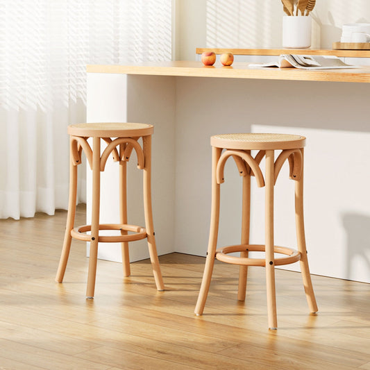Stool Haven 2x Bar Stoosl Rattan Seat Wooden