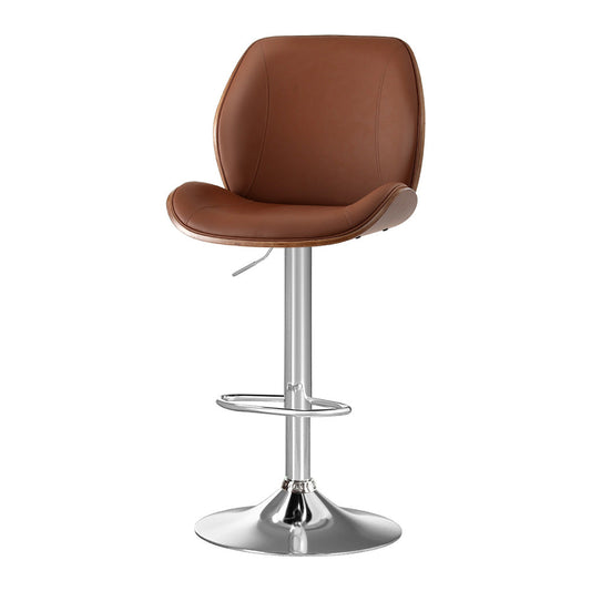 Stool Haven 1X Bar Stool Bentwood Swivel Adjustable Kitchen Dining Counter Stool Leather Brown