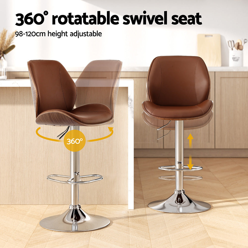Stool Haven 1X Bar Stool Bentwood Swivel Adjustable Kitchen Dining Counter Stool Leather Brown