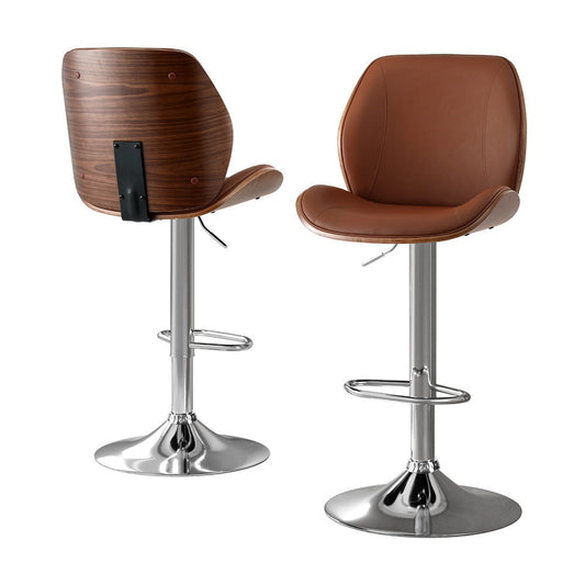 Stool Haven 2X Bar Stools Bentwood Adjustable Kitchen Counter Chair Leather Brown