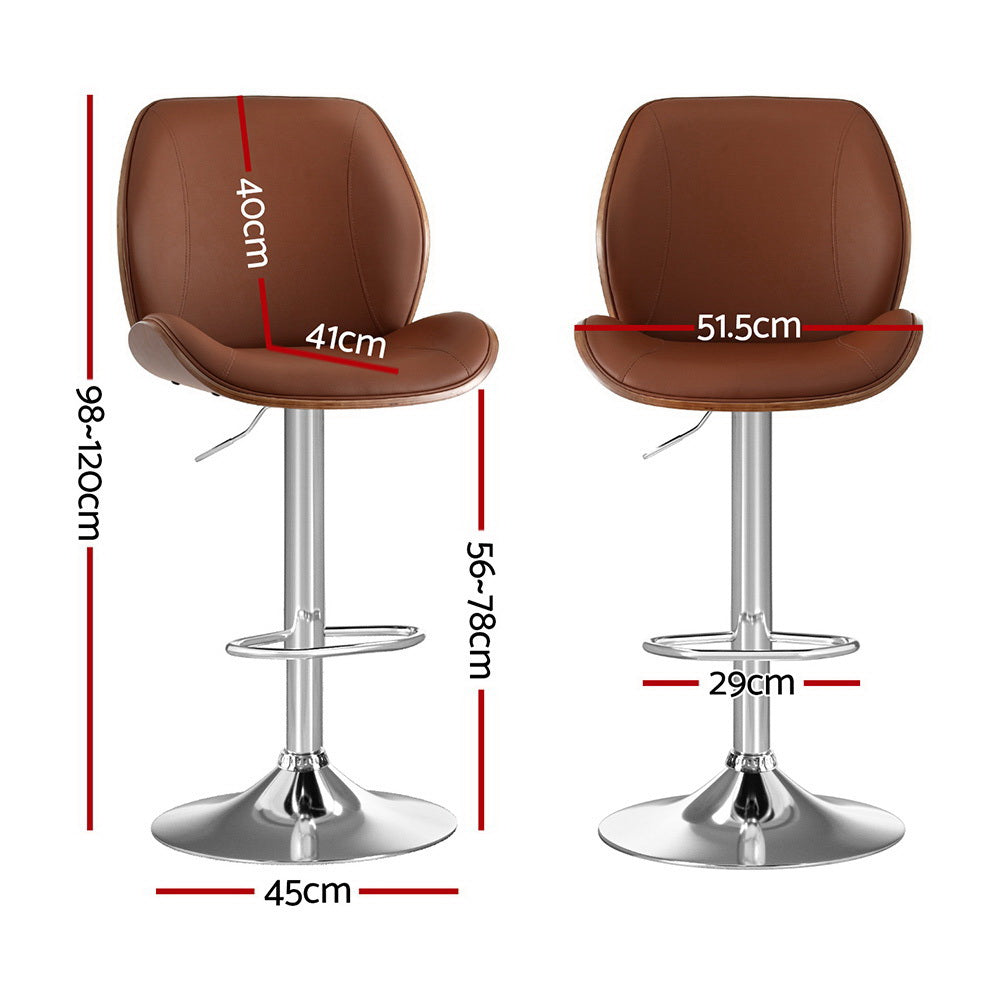 Stool Haven 2X Bar Stools Bentwood Adjustable Kitchen Counter Chair Leather Brown
