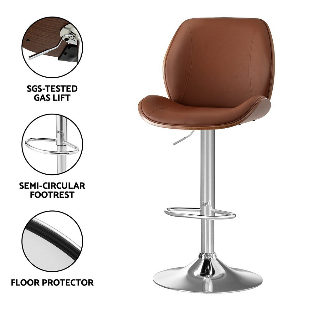 Stool Haven 2X Bar Stools Bentwood Adjustable Kitchen Counter Chair Leather Brown