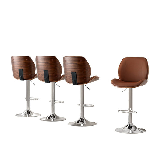Stool Haven 4X Bar Stools Bentwood Adjustable Kitchen Counter Chair Leather Brown
