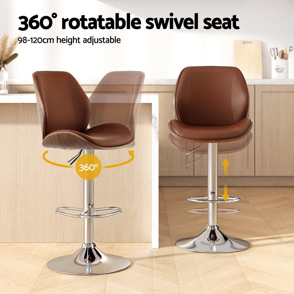 Stool Haven 4X Bar Stools Bentwood Adjustable Kitchen Counter Chair Leather Brown