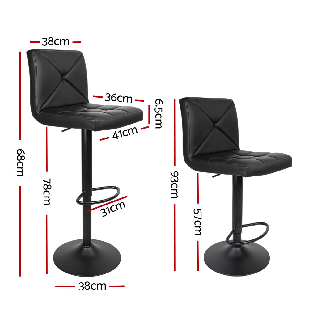 Stool Haven Set of 2 PU Leather Gas Lift Bar Stools - Black