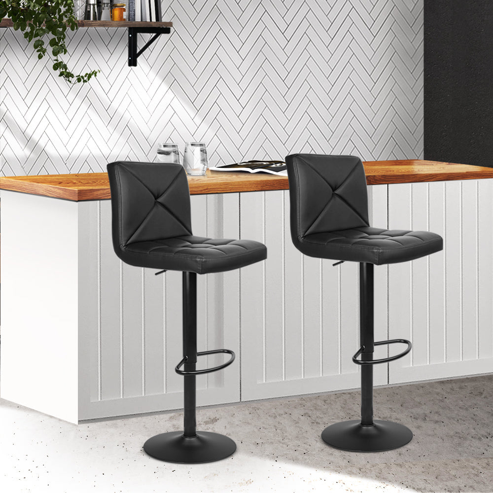 Stool Haven Set of 2 PU Leather Gas Lift Bar Stools - Black