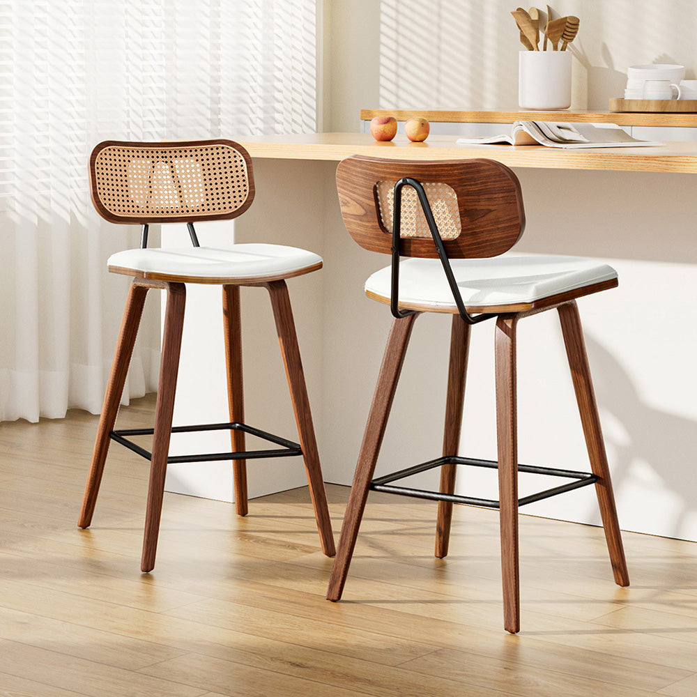 2x Stool Haven Bar Stools Kitchen Counter Rattan Chairs PU Leather Padding