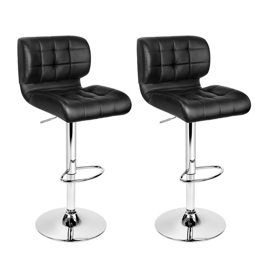 Stool Haven Set of 2 PU Leather Gas Lift Bar Stools - Black and Chrome