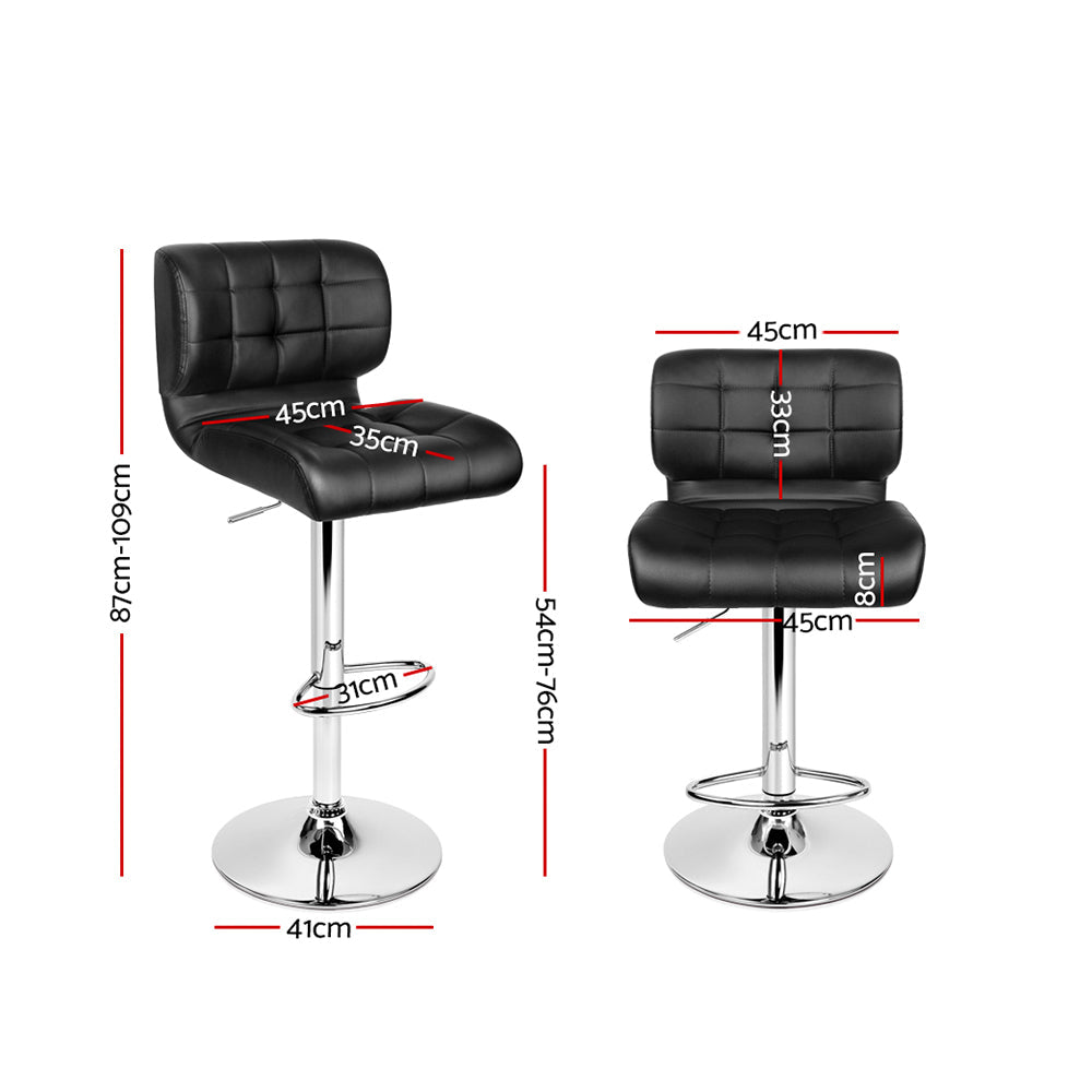 Stool Haven Set of 2 PU Leather Gas Lift Bar Stools - Black and Chrome
