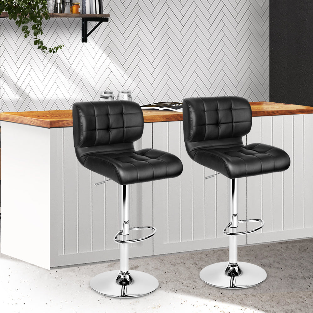 Stool Haven Set of 2 PU Leather Gas Lift Bar Stools - Black and Chrome