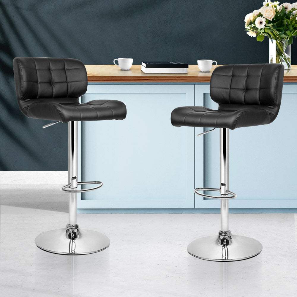 Stool Haven Set of 2 PU Leather Gas Lift Bar Stools - Black and Chrome