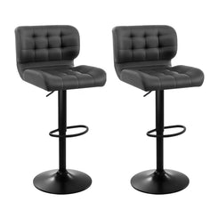 Stool Haven Set of 2 Kitchen Bar Stools Gas Lift Plush PU Leather - Black and Grey